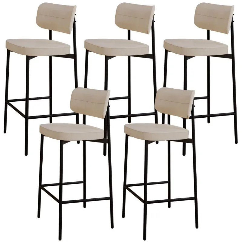 Kit 05 Banquetas Alta Bar Cozinha Sala De Jantar Aço Preto Kaira C01 Linho Areia - Lyam Decor - Lyam Decor