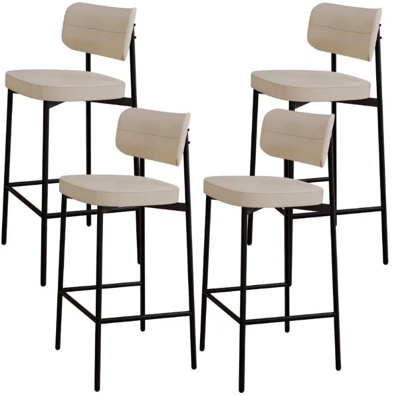 Kit 04 Banquetas Alta Bar Cozinha Sala De Jantar Aço Preto Kaira C01 Linho Areia - Lyam Decor