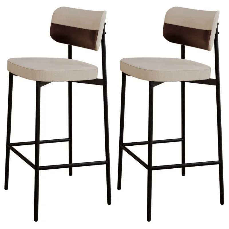 Kit 02 Banquetas Alta Bar Cozinha Sala De Jantar Aço Preto Kaira C01 Linho Areia Courino Café - Lyam Decor