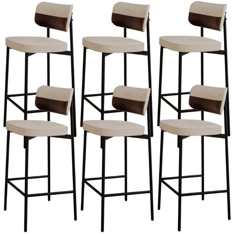 Kit 06 Banquetas Alta Bar Cozinha Sala De Jantar Aço Preto Kaira C01 Linho Areia Courino Café - Lyam Decor - Lyam Decor