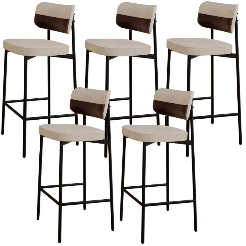 Kit 05 Banquetas Alta Bar Cozinha Sala De Jantar Aço Preto Kaira C01 Linho Areia Courino Café - Lyam Decor - Lyam Decor