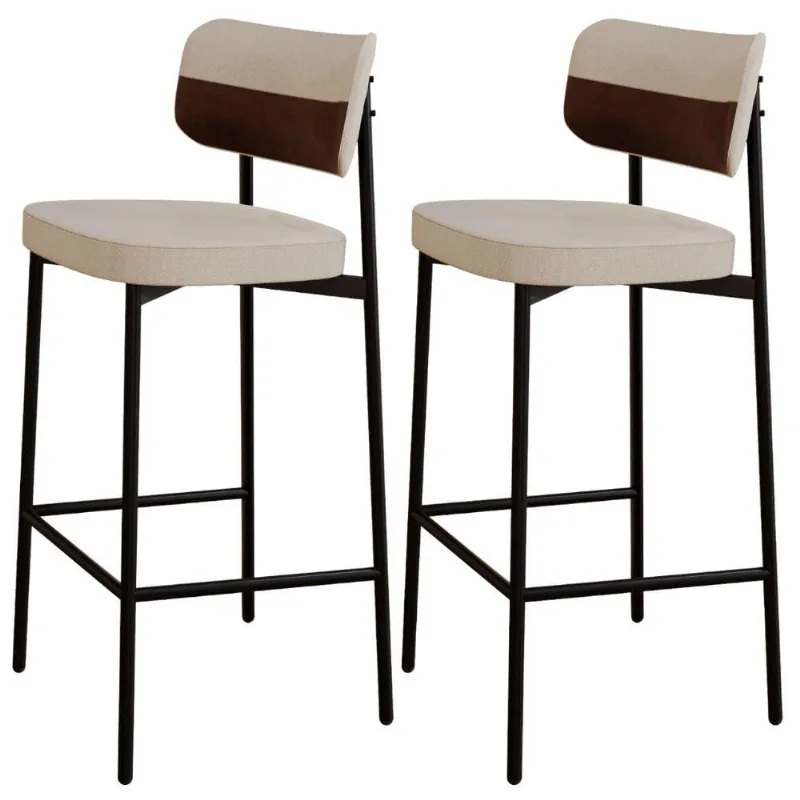 Kit 02 Banquetas Alta Bar Cozinha Sala De Jantar Aço Preto Kaira C01 Linho Areia Courino Whisky - Lyam Decor - Lyam Decor