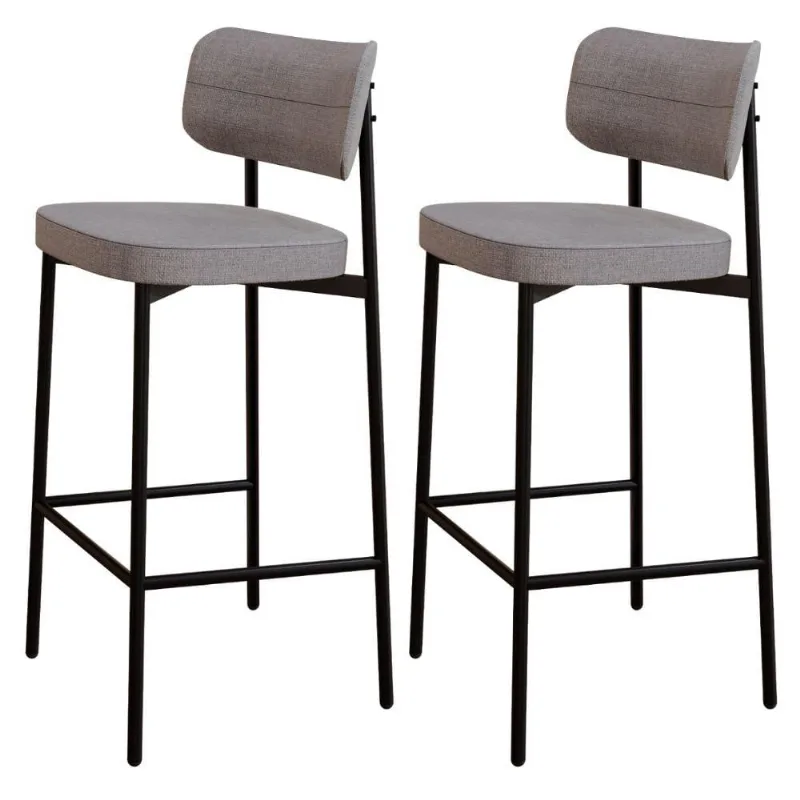 Kit 02 Banquetas Alta Bar Cozinha Sala De Jantar Aço Preto Kaira C01 Linho Cinza - Lyam Decor - Lyam Decor