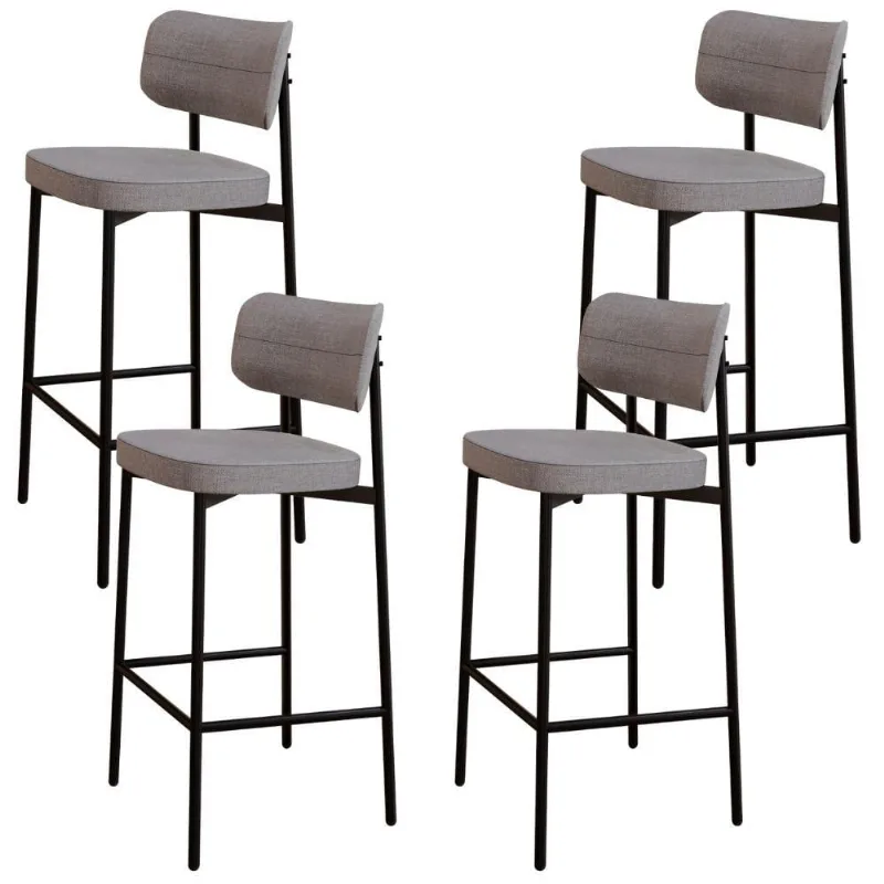 Kit 04 Banquetas Alta Bar Cozinha Sala De Jantar Aço Preto Kaira C01 Linho Cinza - Lyam Decor - Lyam Decor