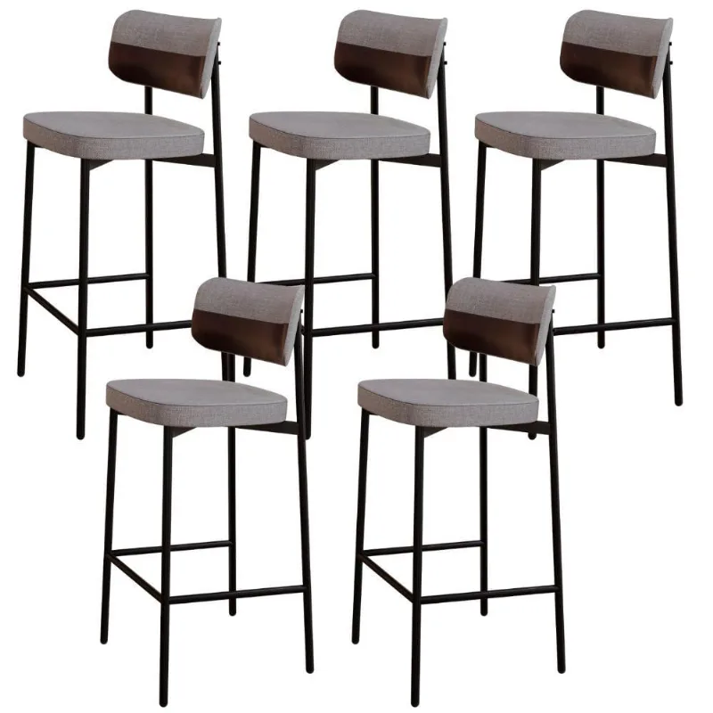 Kit 05 Banquetas Alta Bar Cozinha Sala De Jantar Aço Preto Kaira C01 Linho Cinza Courino Café - Lyam Decor - Lyam Decor