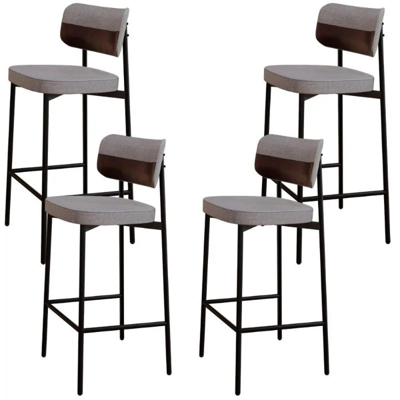 Kit 04 Banquetas Alta Bar Cozinha Sala De Jantar Aço Preto Kaira C01 Linho Cinza Courino Café - Lyam Decor - Lyam Decor