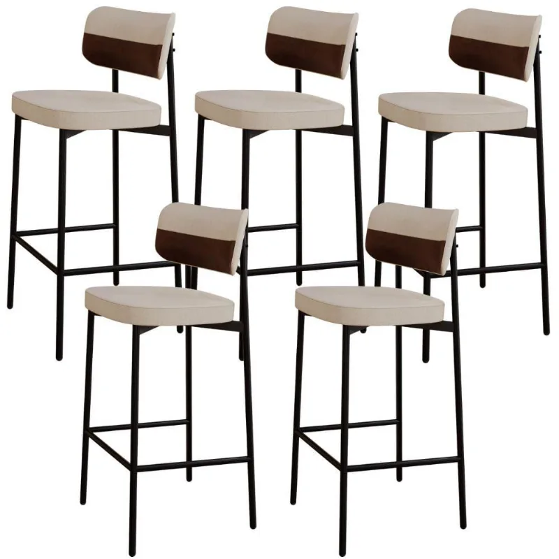 Kit 05 Banquetas Alta Bar Cozinha Sala De Jantar Aço Preto Kaira C01 Linho Areia Courino Whisky - Lyam Decor