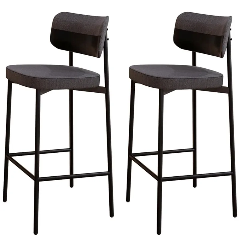 Kit 02 Banquetas Alta Bar Cozinha Sala De Jantar Aço Preto Kaira C01 Linho Preto Courino Preto - Lyam Decor