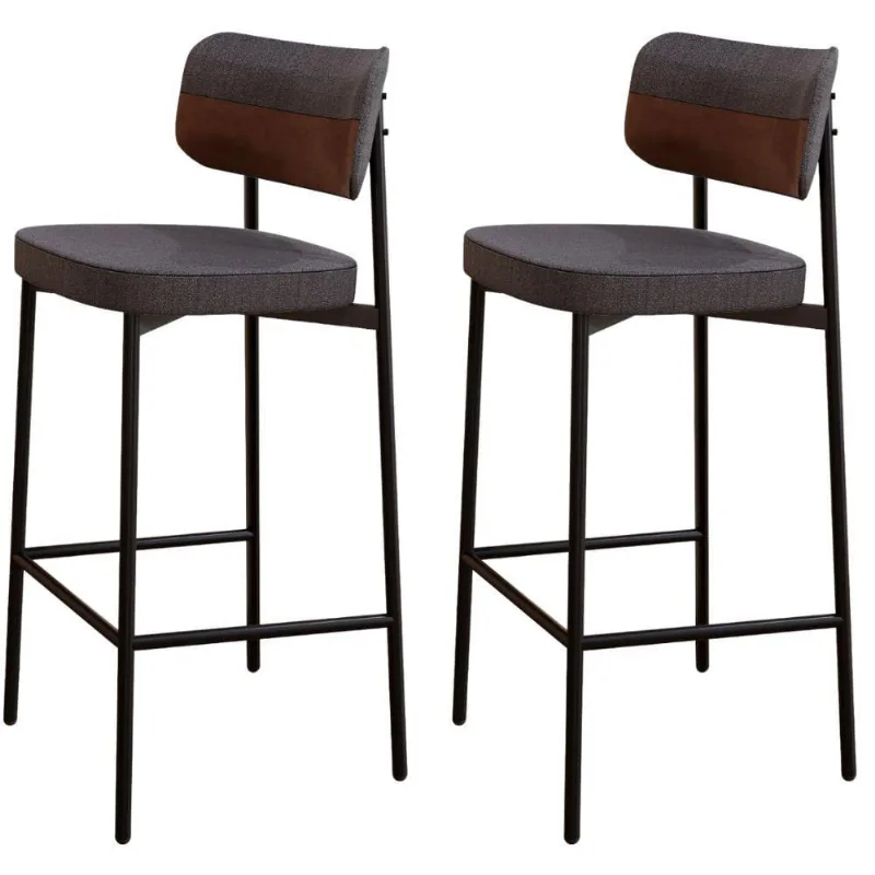 Kit 02 Banquetas Alta Bar Cozinha Sala De Jantar Aço Preto Kaira C01 Linho Preto Courino Whisky - Lyam Decor - Lyam Decor