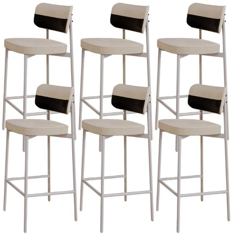 Kit 06 Banquetas Alta Bar Cozinha Sala De Jantar Aço Branco Kaira C01 Linho Areia Courino Preto - Lyam Decor - Lyam Decor