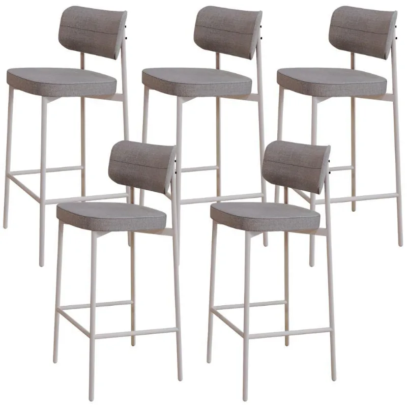 Kit 05 Banquetas Alta Bar Cozinha Sala De Jantar Aço Branco Kaira C01 Linho Cinza - Lyam Decor - Lyam Decor