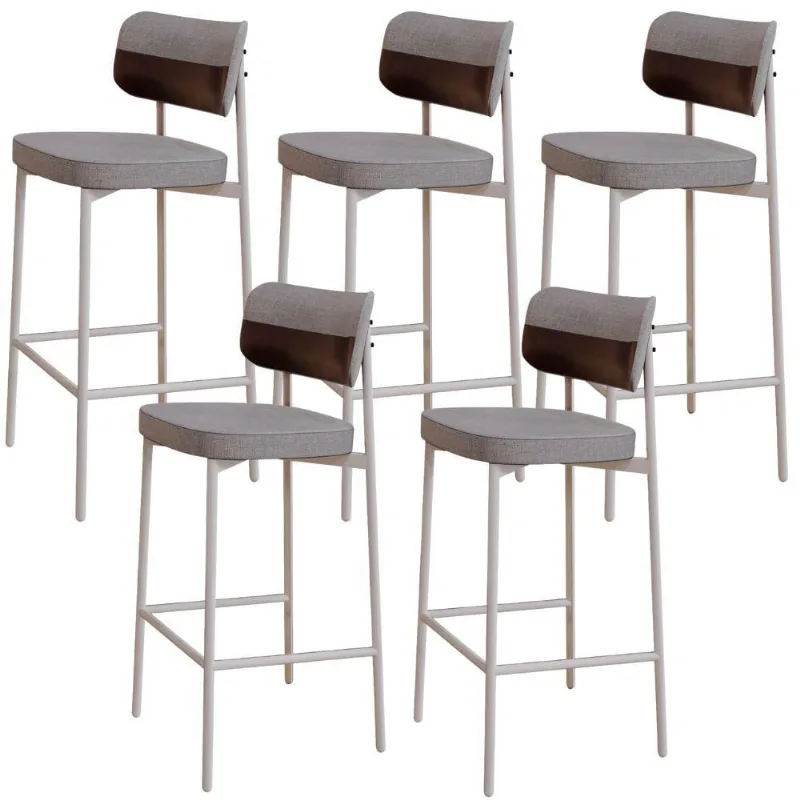 Kit 05 Banquetas Alta Bar Cozinha Sala De Jantar Aço Branco Kaira C01 Linho Cinza Courino Café - Lyam Decor - Lyam Decor