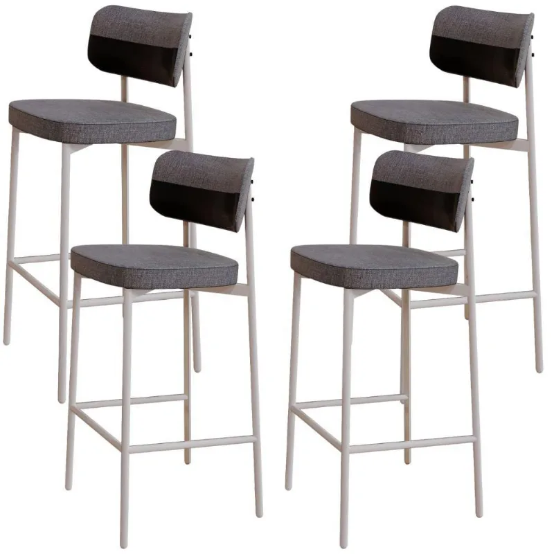 Kit 04 Banquetas Alta Bar Cozinha Sala De Jantar Aço Branco Kaira C01 Linho Cinza Courino Preto - Lyam Decor - Lyam Decor