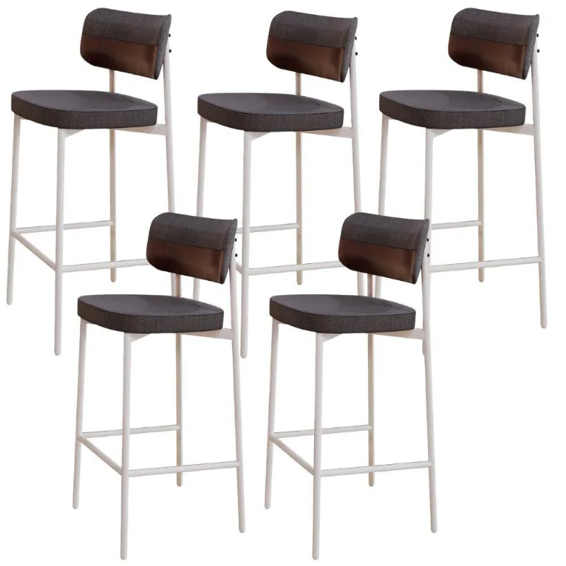 Kit 05 Banquetas Alta Bar Cozinha Sala De Jantar Aço Branco Kaira C01 Linho Preto Courino Café - Lyam Decor - Lyam Decor