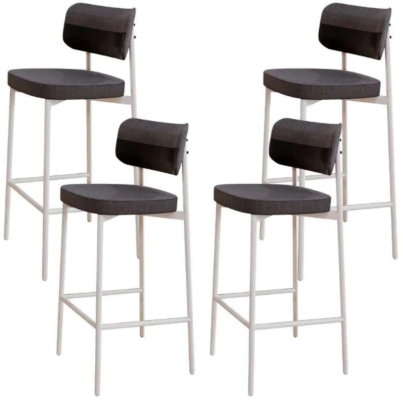 Kit 04 Banquetas Alta Bar Cozinha Sala De Jantar Aço Branco Kaira C01 Linho Preto Courino Preto - Lyam Decor - Lyam Decor