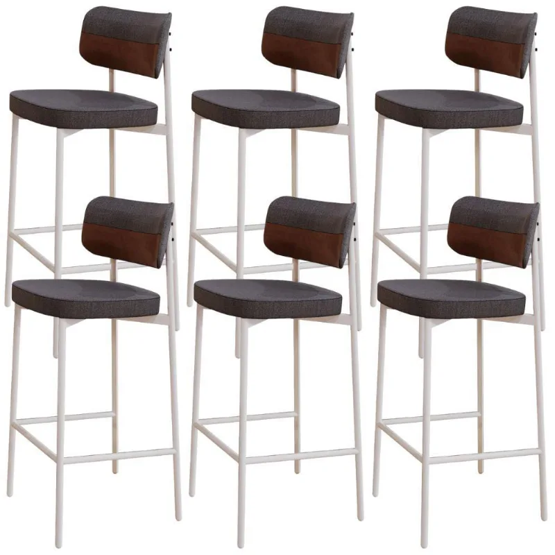 Kit 06 Banquetas Alta Bar Cozinha Sala De Jantar Aço Branco Kaira C01 Linho Preto Courino Whisky - Lyam Decor - Lyam Decor