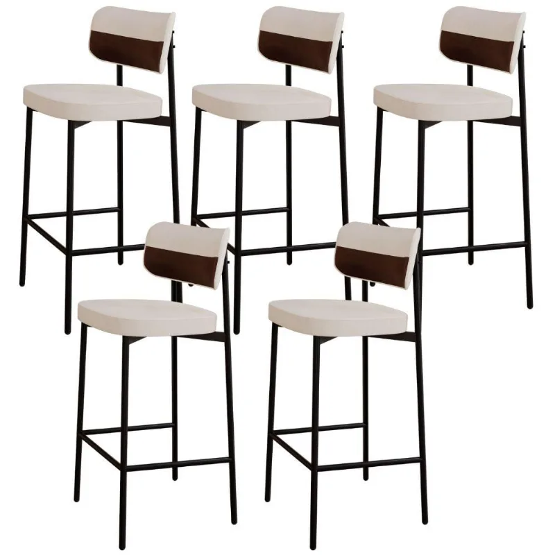 Kit 05 Banquetas Alta Bar Cozinha Sala De Jantar Aço Preto Kaira C01 Linho Palha Courino Whisky - Lyam Decor - Lyam Decor