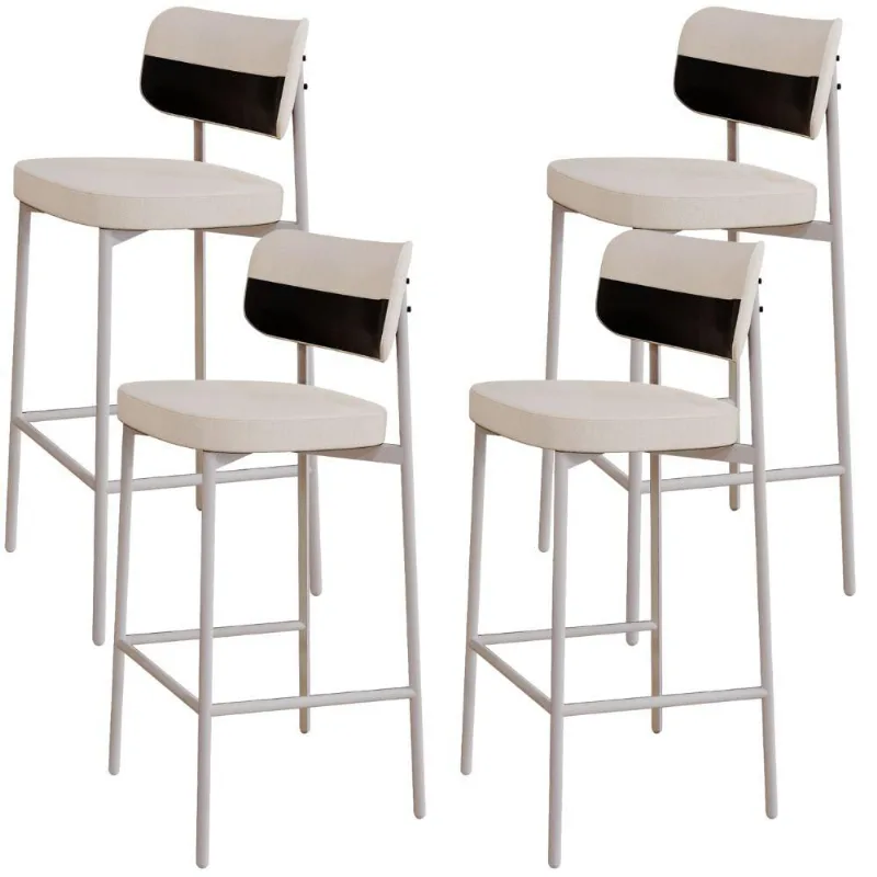 Kit 04 Banquetas Alta Bar Cozinha Sala De Jantar Aço Branco Kaira C01 Linho Palha Courino Preto - Lyam Decor