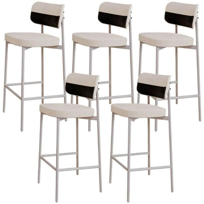 Kit 05 Banquetas Alta Bar Cozinha Sala De Jantar Aço Branco Kaira C01 Linho Palha Courino Preto - Lyam Decor - Lyam Decor