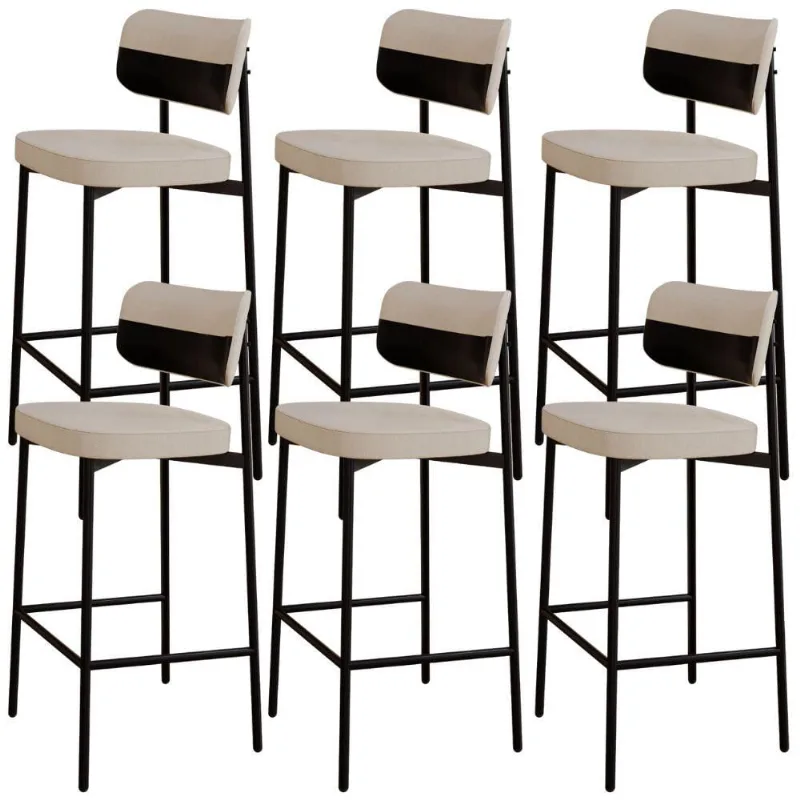 Kit 06 Banquetas Alta Bar Cozinha Sala De Jantar Aço Preto Kaira C01 Linho Areia Courino Preto - Lyam Decor - Lyam Decor