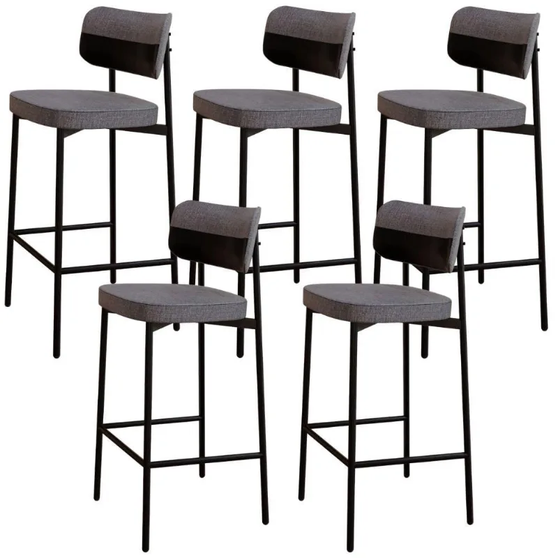 Kit 05 Banquetas Alta Bar Cozinha Sala De Jantar Aço Preto Kaira C01 Linho Cinza Courino Preto - Lyam Decor - Lyam Decor