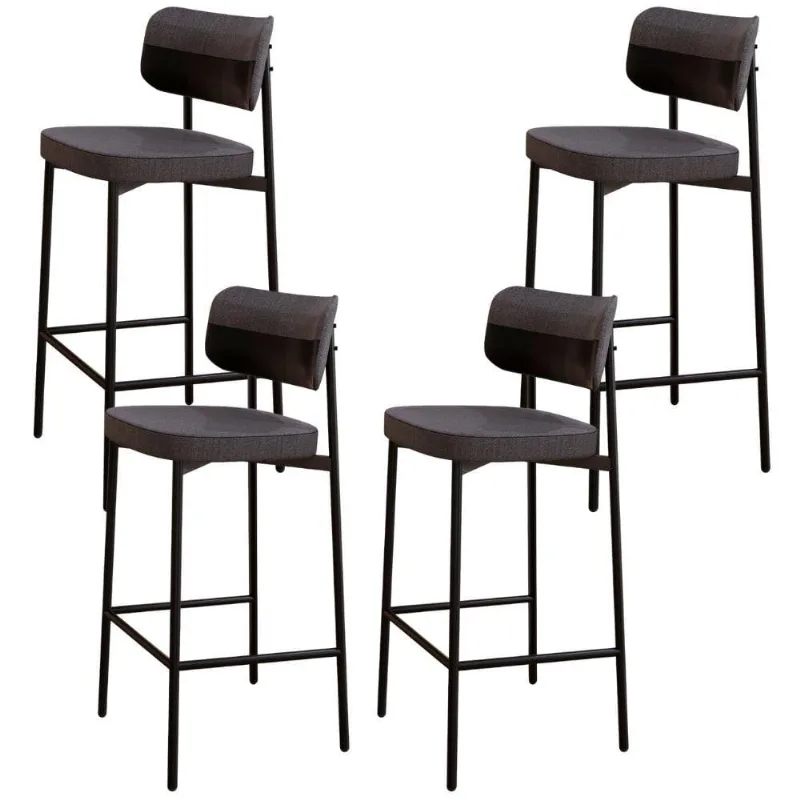Kit 04 Banquetas Alta Bar Cozinha Sala De Jantar Aço Preto Kaira C01 Linho Preto Courino Preto - Lyam Decor - Lyam Decor