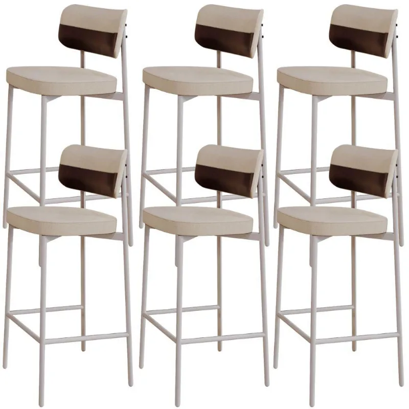 Kit 06 Banquetas Alta Bar Cozinha Sala De Jantar Aço Branco Kaira C01 Linho Areia Courino Café - Lyam Decor - Lyam Decor