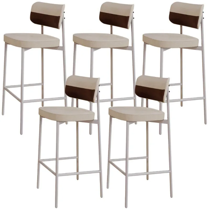Kit 05 Banquetas Alta Bar Cozinha Sala De Jantar Aço Branco Kaira C01 Linho Areia Courino Whisky - Lyam Decor - Lyam Decor