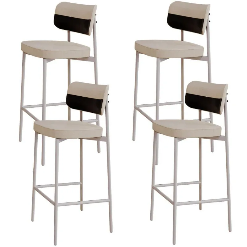 Kit 04 Banquetas Alta Bar Cozinha Sala De Jantar Aço Branco Kaira C01 Linho Areia Courino Preto - Lyam Decor - Lyam Decor