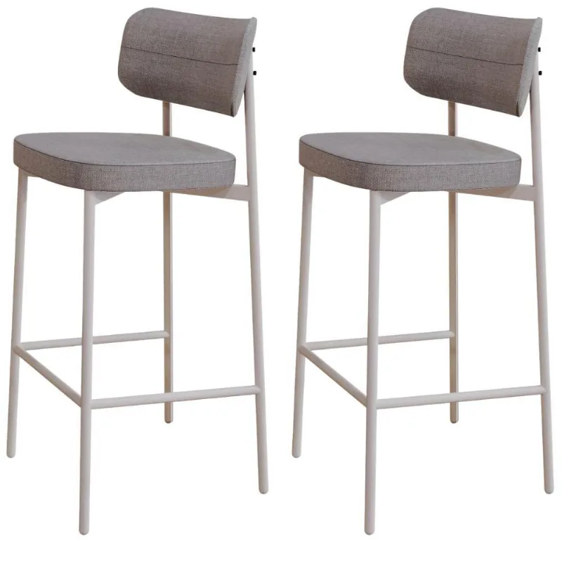 Kit 02 Banquetas Alta Bar Cozinha Sala De Jantar Aço Branco Kaira C01 Linho Cinza - Lyam Decor - Lyam Decor