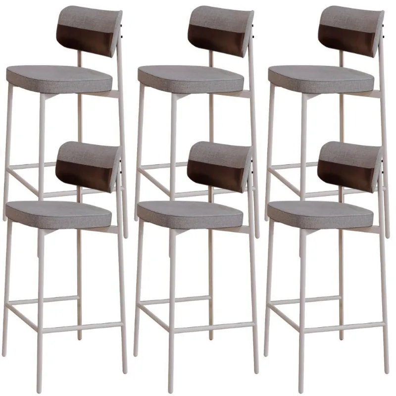 Kit 06 Banquetas Alta Bar Cozinha Sala De Jantar Aço Branco Kaira C01 Linho Cinza Courino Café - Lyam Decor - Lyam Decor