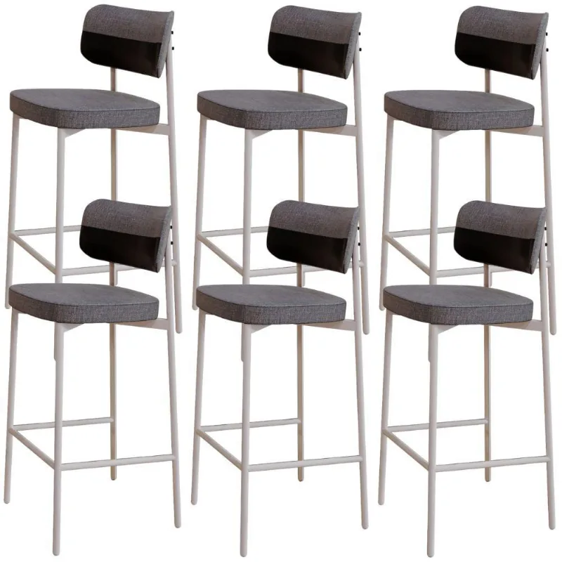 Kit 06 Banquetas Alta Bar Cozinha Sala De Jantar Aço Branco Kaira C01 Linho Cinza Courino Preto - Lyam Decor - Lyam Decor