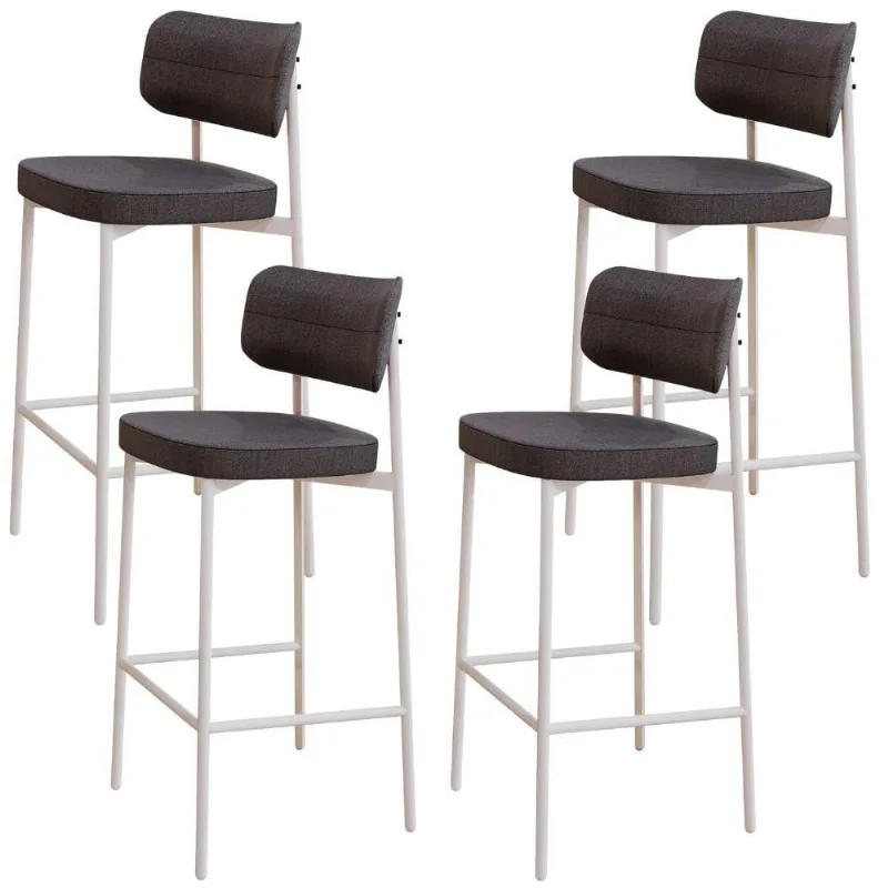 Kit 04 Banquetas Alta Bar Cozinha Sala De Jantar Aço Branco Kaira C01 Linho Preto - Lyam Decor - Lyam Decor