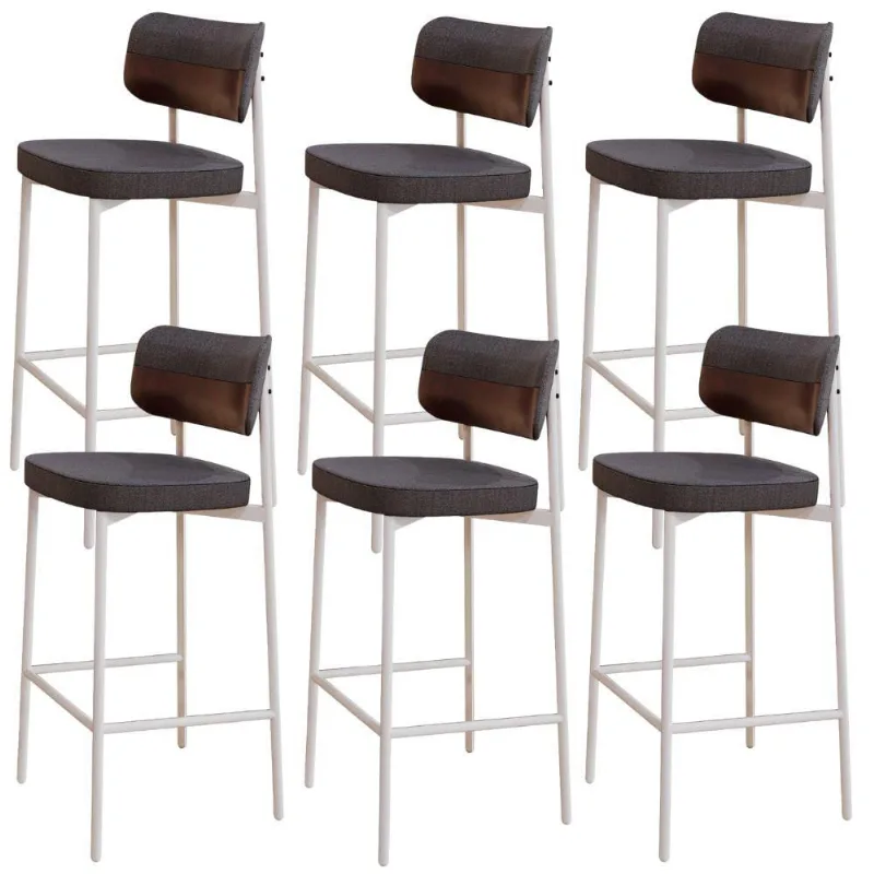 Kit 06 Banquetas Alta Bar Cozinha Sala De Jantar Aço Branco Kaira C01 Linho Preto Courino Café - Lyam Decor