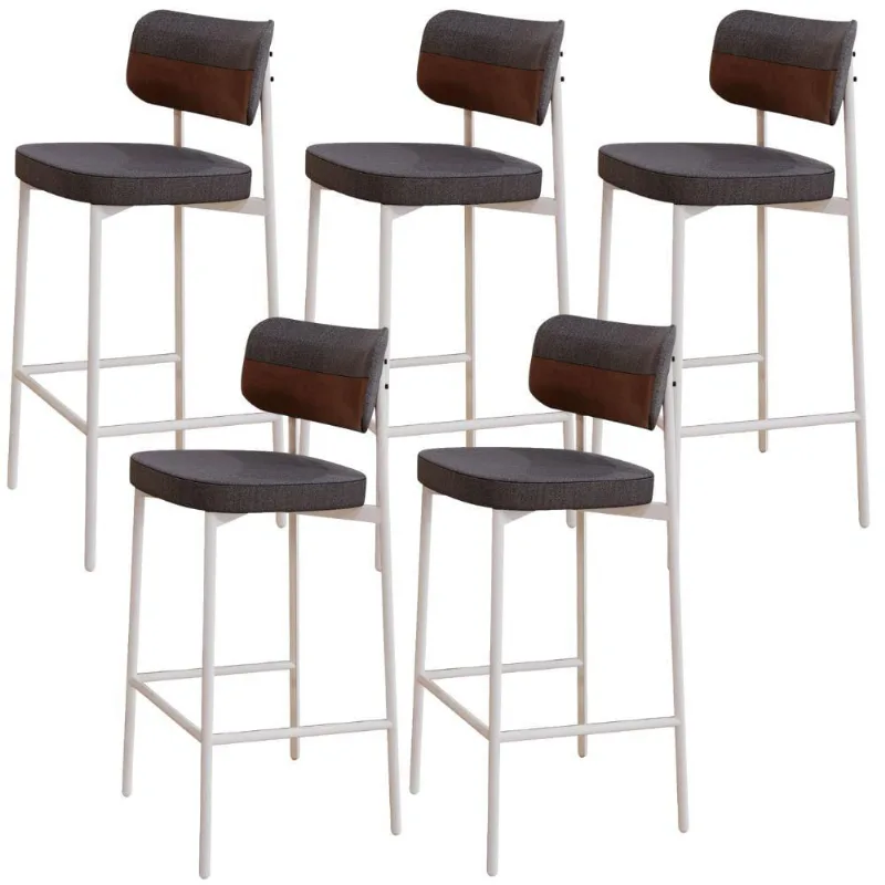 Kit 05 Banquetas Alta Bar Cozinha Sala De Jantar Aço Branco Kaira C01 Linho Preto Courino Whisky - Lyam Decor - Lyam Decor