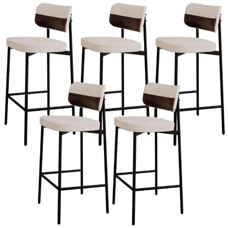 Kit 05 Banquetas Alta Bar Cozinha Sala De Jantar Aço Preto Kaira C01 Linho Palha Courino Café - Lyam Decor - Lyam Decor