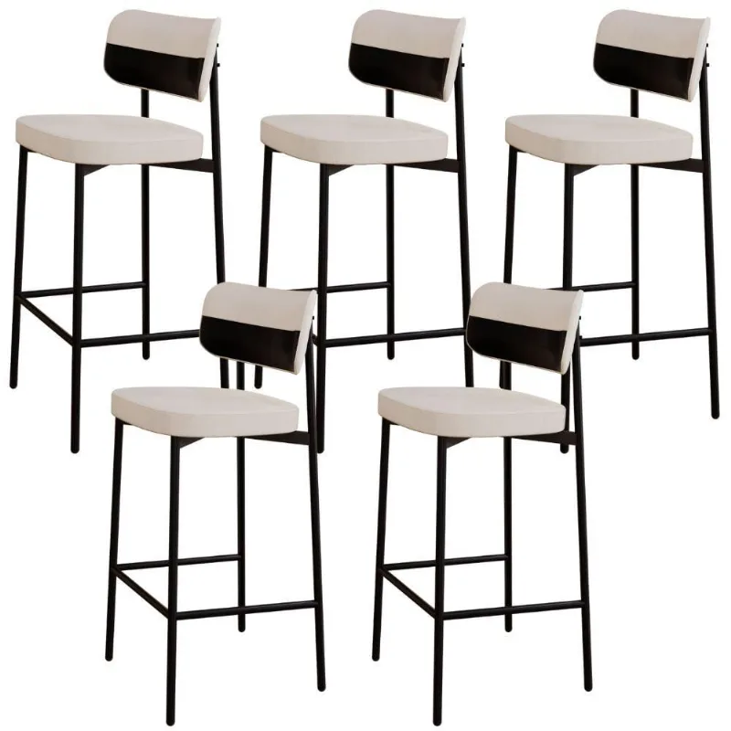 Kit 05 Banquetas Alta Bar Cozinha Sala De Jantar Aço Preto Kaira C01 Linho Palha Courino Preto - Lyam Decor - Lyam Decor