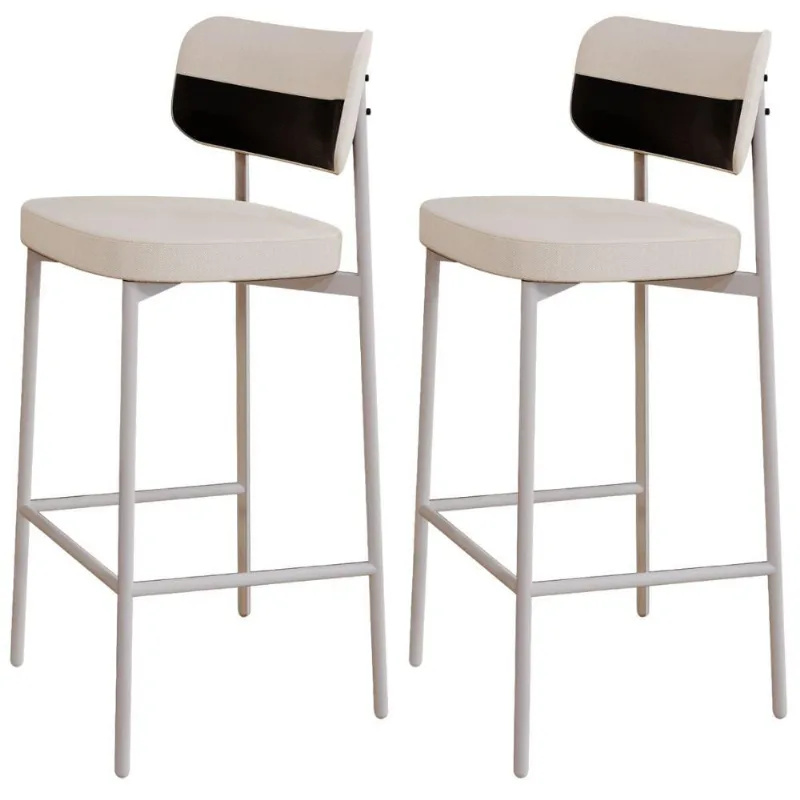 Kit 02 Banquetas Alta Bar Cozinha Sala De Jantar Aço Branco Kaira C01 Linho Palha Courino Preto - Lyam Decor