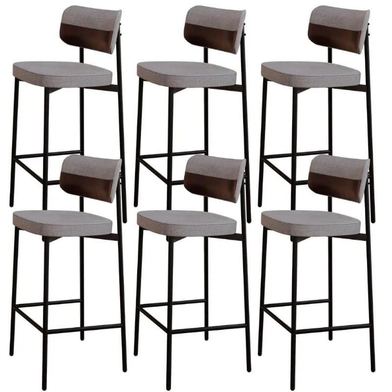 Kit 06 Banquetas Alta Bar Cozinha Sala De Jantar Aço Preto Kaira C01 Linho Cinza Courino Café - Lyam Decor