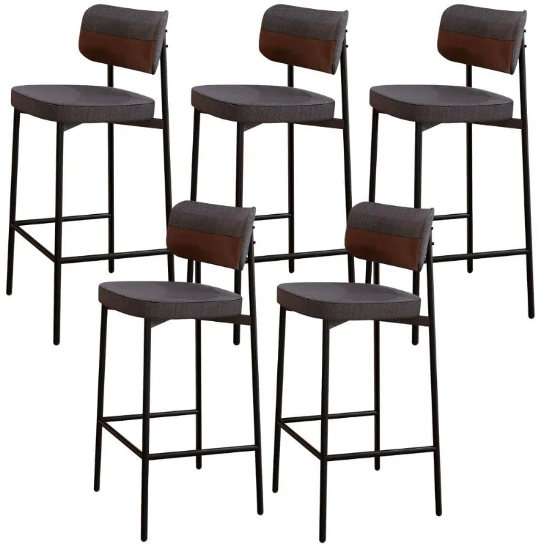 Kit 05 Banquetas Alta Bar Cozinha Sala De Jantar Aço Preto Kaira C01 Linho Preto Courino Whisky - Lyam Decor