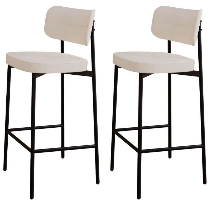 Kit 02 Banquetas Alta Bar Cozinha Sala De Jantar Aço Preto Kaira C01 Linho Palha - Lyam Decor