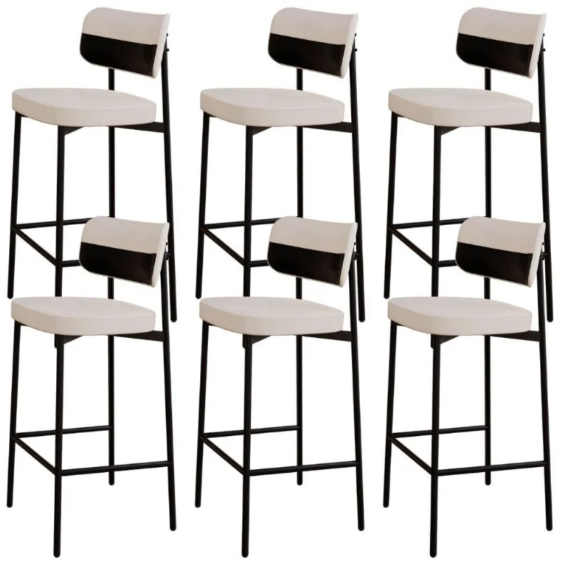 Kit 06 Banquetas Alta Bar Cozinha Sala De Jantar Aço Preto Kaira C01 Linho Palha Courino Preto - Lyam Decor