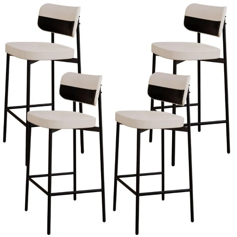 Kit 04 Banquetas Alta Bar Cozinha Sala De Jantar Aço Preto Kaira C01 Linho Palha Courino Preto - Lyam Decor