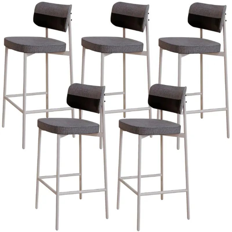 Kit 05 Banquetas Alta Bar Cozinha Sala De Jantar Aço Branco Kaira C01 Linho Cinza Courino Preto - Lyam Decor