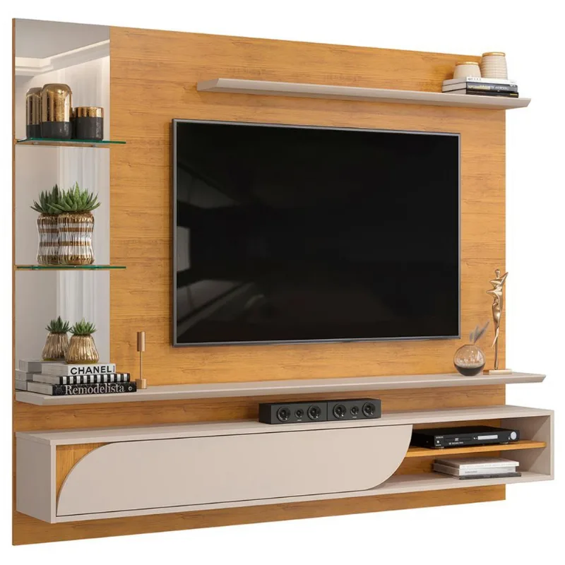 Painel Para TV 60 Pol com Bancada Suspensa 180cm Judá D05 Cedro Bali - Lyam Decor - Lyam Decor