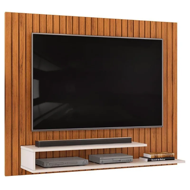 Painel Ripado Para Tv 55 Pol 134cm Lipe D05 Freijó Off White - Lyam Decor - Lyam Decor