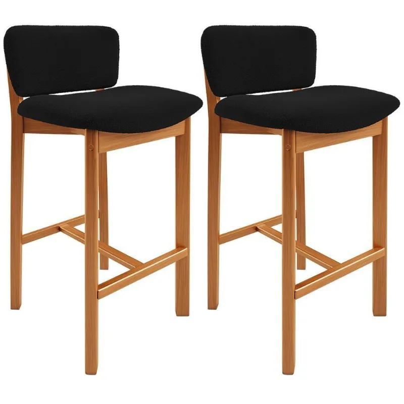 Kit 02 Banquetas Alta Para Cozinha Sala De Jantar Bar Dara L02 Bouclê Preto - Lyam Decor - Lyam Decor