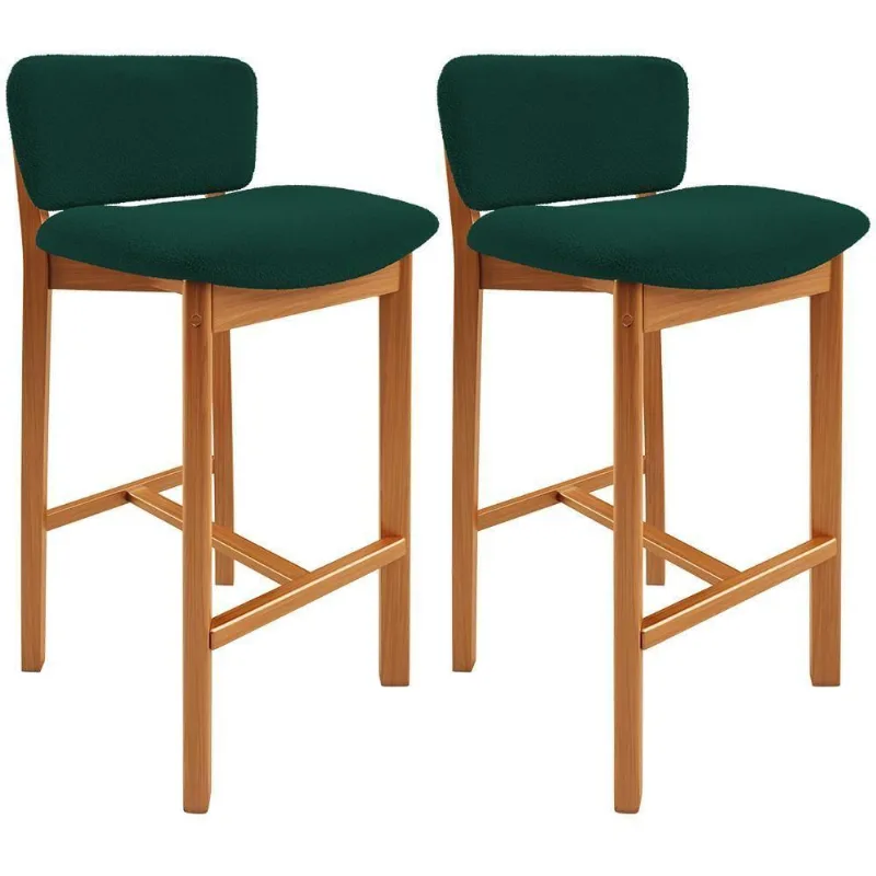 Kit 02 Banquetas Alta Para Cozinha Sala De Jantar Bar Dara L02 Bouclê Verde Musgo - Lyam Decor - Lyam Decor