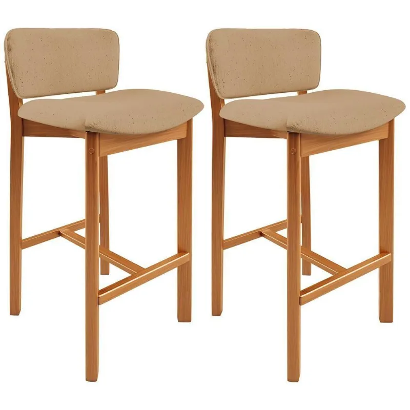 Kit 02 Banquetas Alta Para Cozinha Sala De Jantar Bar Dara L02 Linho Bege Escuro - Lyam Decor - Lyam Decor
