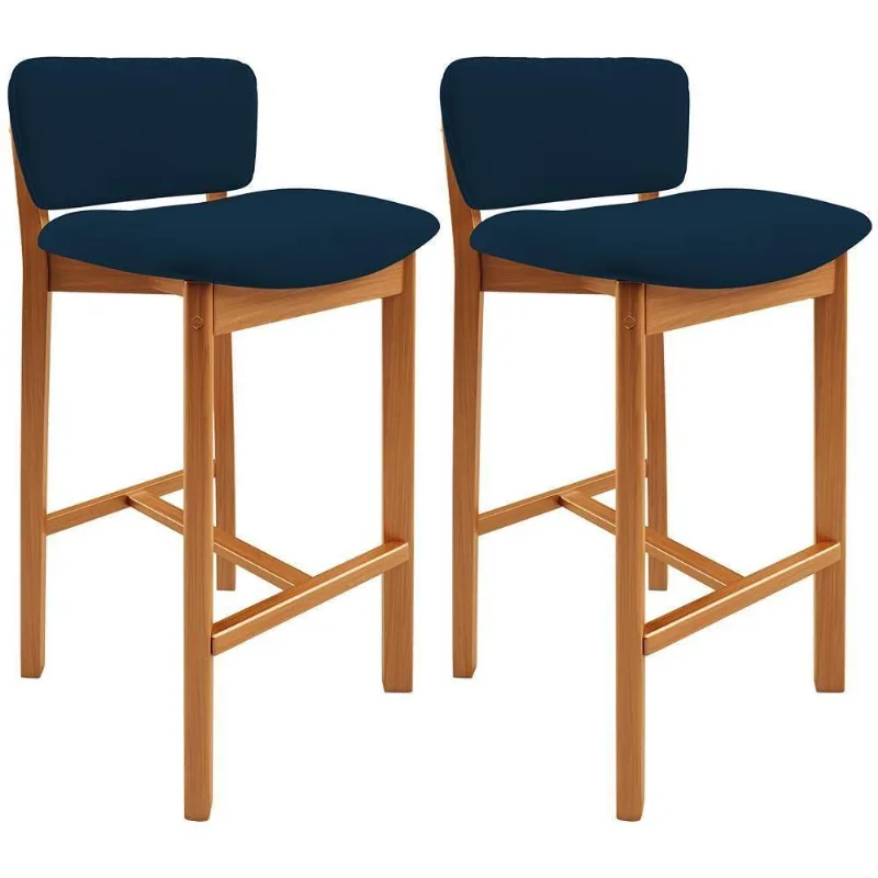 Kit 02 Banquetas Alta Para Cozinha Sala De Jantar Bar Dara L02 Suede Azul Marinho - Lyam Decor - Lyam Decor